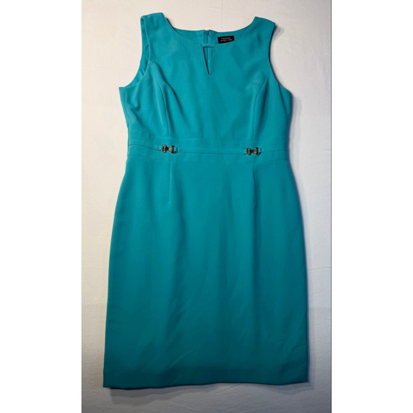 Tahari Arthur S Levine Teal Sleeveless Sheath Dress 14 Career Office Modest Work - Picture 2 of 8